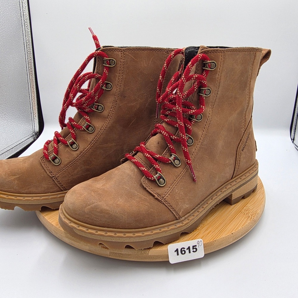 Sorel Lennox Lace Waterproof Leather Boots Brown Red Laces NL3701-242 Womens 9.5